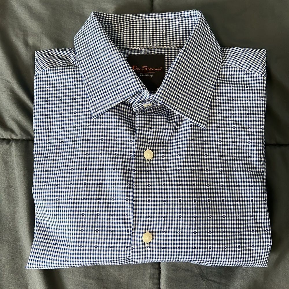 Ben Sherman Blue Plaid Dress Shirt Size 15.5